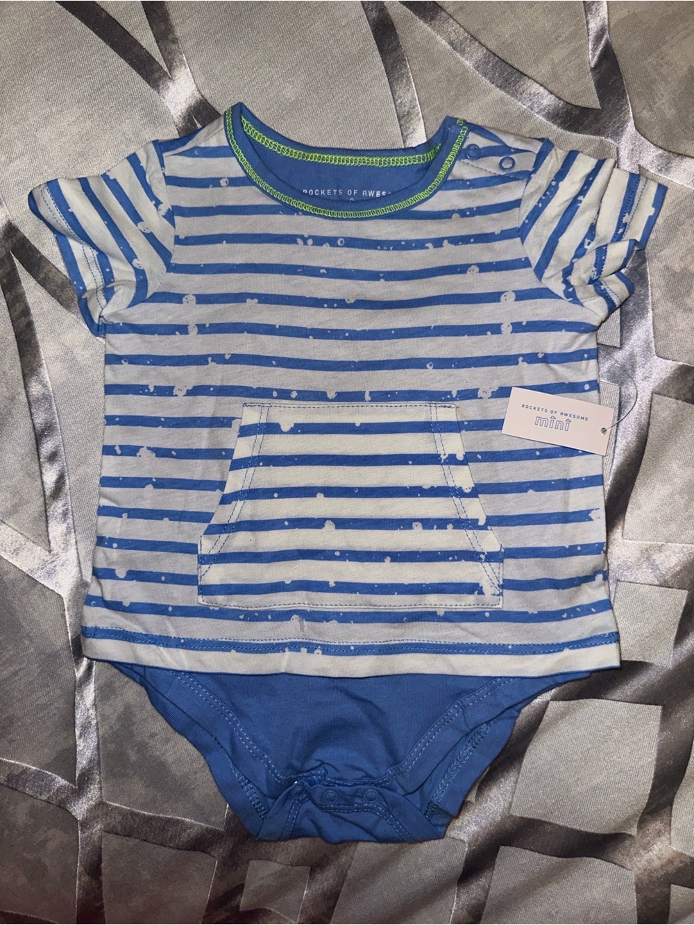 Pockets of Awesome Blue Striped Baby Bodysuit